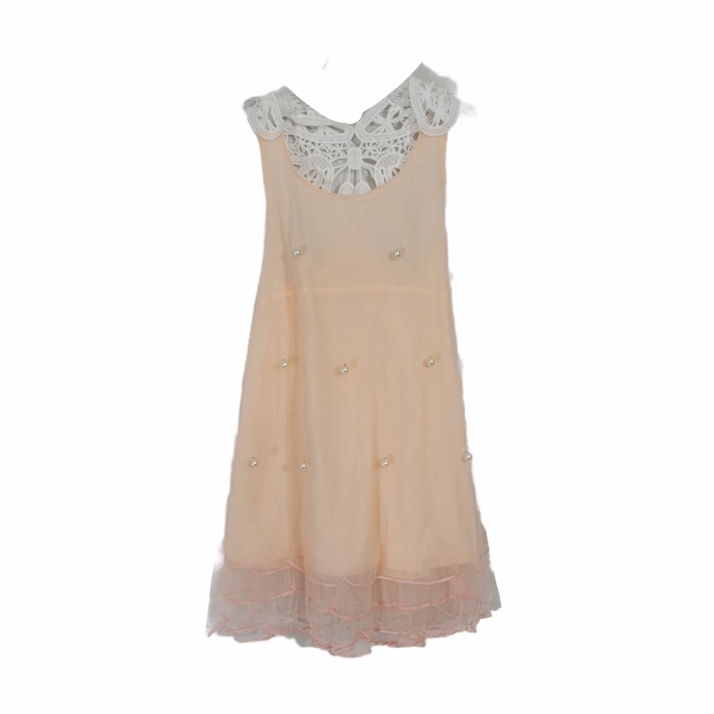 Bobora Blush Pink Chiffon Layered Pearl Lace Dress